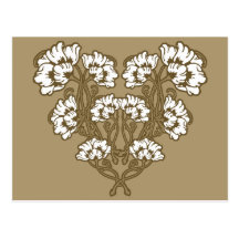 Art Nouveau Flower Heart Tan Post Card
