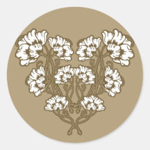 Art Nouveau Flower Heart Tan Stickers