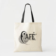 Art Nouveau French Cafe Coffee shop logo Canvas Bags