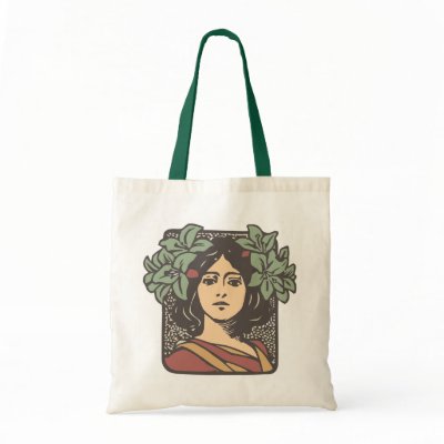 Art nouveau girl, flowers in hair canvas bags by aapshop