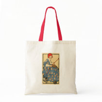 Art Nouveau -Girl knitting with her cat Bag