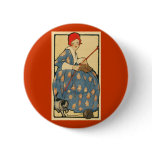 Art Nouveau -Girl knitting with her cat Pin