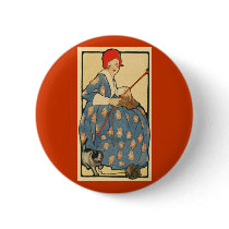 Art Nouveau -Girl knitting with her cat Pin