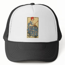 Art Nouveau -Girl knitting with her cat Hats