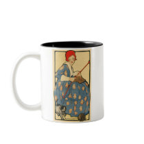 Art Nouveau -Girl knitting with her cat Coffee Mug