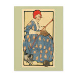 Art Nouveau -Girl knitting with her cat Post Card