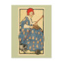 Art Nouveau -Girl knitting with her cat Post Card