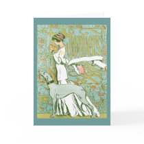 Art Nouveau Greyhound and Lady with Flower Card