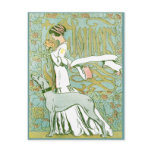 Art Nouveau Greyhound and Lady with Flower Post Card