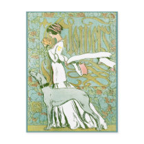Art Nouveau Greyhound and Lady with Flower Post Card