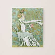 Art Nouveau Greyhound and Lady with Flower Photo Puzzles