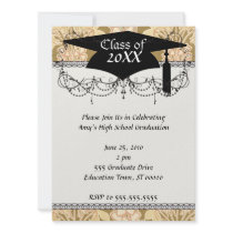 art nouveau intricate floral brown pattern grad invitations