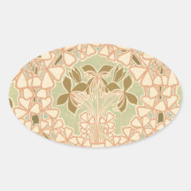 art nouveau intricate floral brown pattern oval sticker