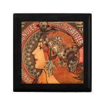 Art Nouveau Jewelled Lady Ceramic Tile Box Trinket Box