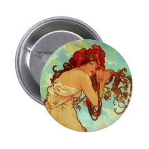 Art Nouveau - Mucha - Summer Pinback Buttons