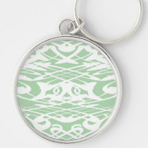 Art Nouveau Pattern in Light Green and White. Keychains