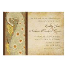 Art Nouveau Peacock Birds Wedding Invitation