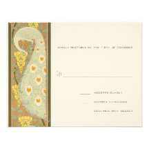 Art Nouveau Peacock Birds Wedding Response Card Announcement