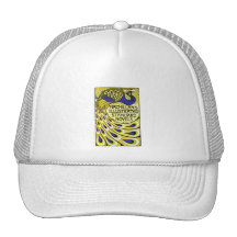 Art Nouveau:  Peacock Illustration Mesh Hats
