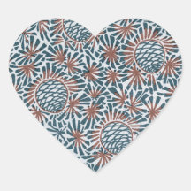 art nouveau pine cones nature pattern heart sticker
