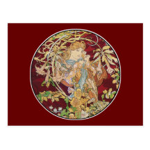 Art Nouveau Postcard: Mucha - Woman with Daisy