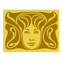 Art Nouveau Roman goddess female face amber Post Cards