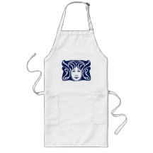 Art Nouveau Roman goddess female face blue Aprons