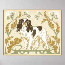 Art Nouveau Spaniel Illustration Posters