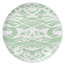 Art Nouveau Style Pattern in Light Green and White Plates