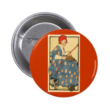 Art Nouveau - tricot de fille avec son chat Badge Avec Épingle