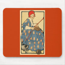 Art Nouveau - tricot de fille avec son chat Tapis De Souris
