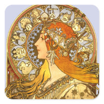 Art Nouveau Zodiac Square Stickers