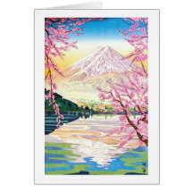 Art oriental frais de cerisier de ressort de Fuji  Carte De Vœux