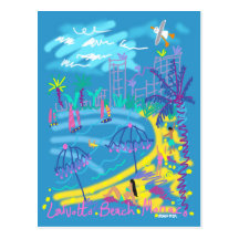 Art Postcard: Larvotto Beach Monaco Summer Drawing