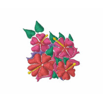 Art Top: Joanne Short Embroidered Hibiscus. Green Polo Shirt