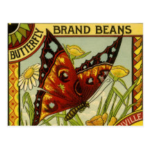 Art végétal d'étiquette de papillon d'haricots vin cartes postales