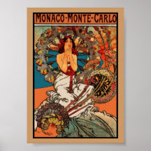 Art vintage Alfons Mucha Monaco Monte Carlo d'affi