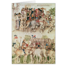 Arthur and his knights setting out on the card