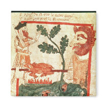 Arthur meets the giant roasting a pig on a fridge magnet