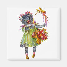 Arthur Theile Kitty Cat with Flower Basket Refrigerator Magnet