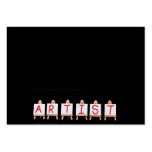 Artist words across six easels on black business cards