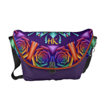 Artistic Fractal Messenger bag w Roses & Monogram