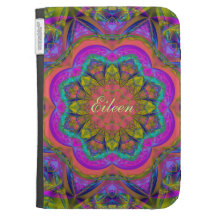 Artistic kaleidoscope, flower Kindle case wth Name