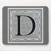 Artistic Letter "D" Woodcut Woodblock Initial