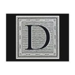 Artistic Letter "D" Woodcut Woodblock Initial