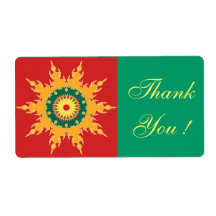Artistic mandala on red shipping label