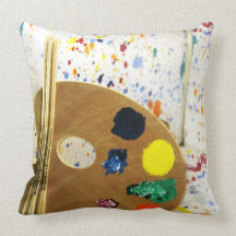 Artists Paint Splatter And Pallet of Paint Throw Pillows