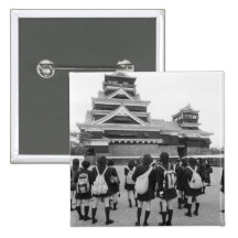 Asia, Japan, Kumamoto. Schoolchildren at Pinback Buttons