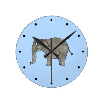 Asian Elephant, on light blue. Clock