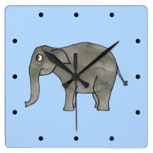 Asian Elephant, on light blue. Clocks